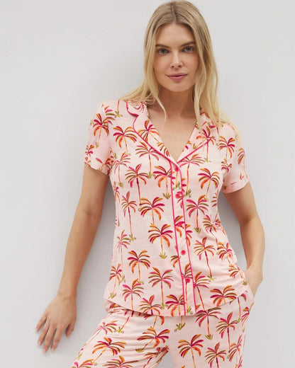 Soma Piped Short Sleeve Notch Collar Pajama Top