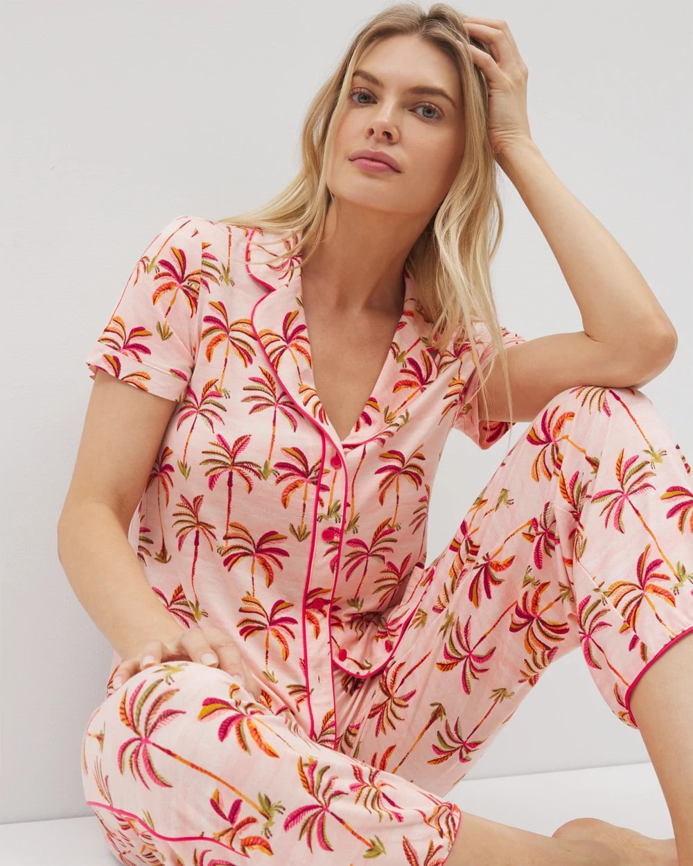 Soma Piped Short Sleeve Notch Collar Pajama Top
