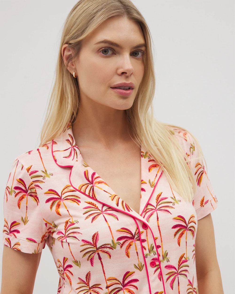 Soma Piped Short Sleeve Notch Collar Pajama Top