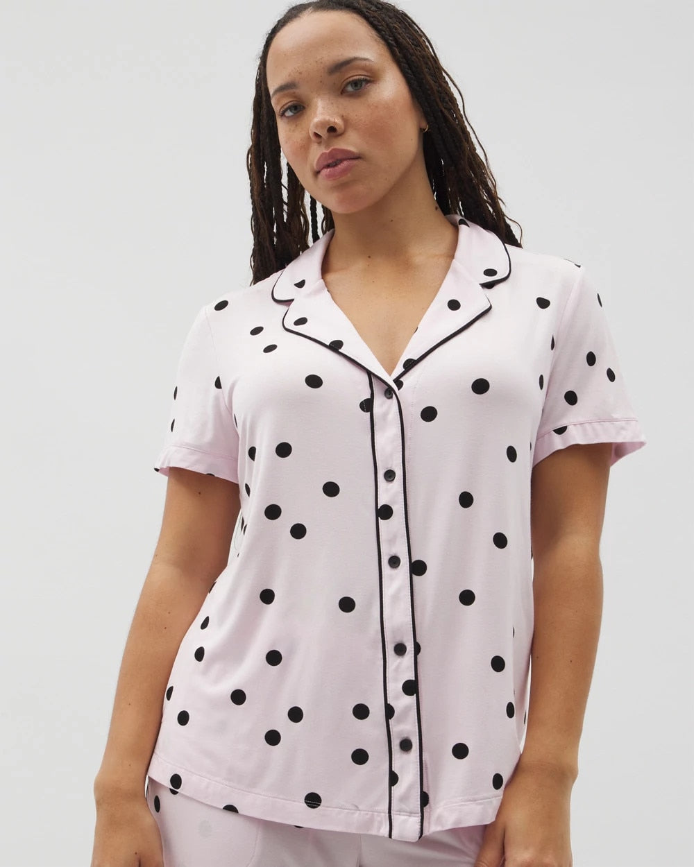 Soma Piped Short Sleeve Notch Collar Pajama Top