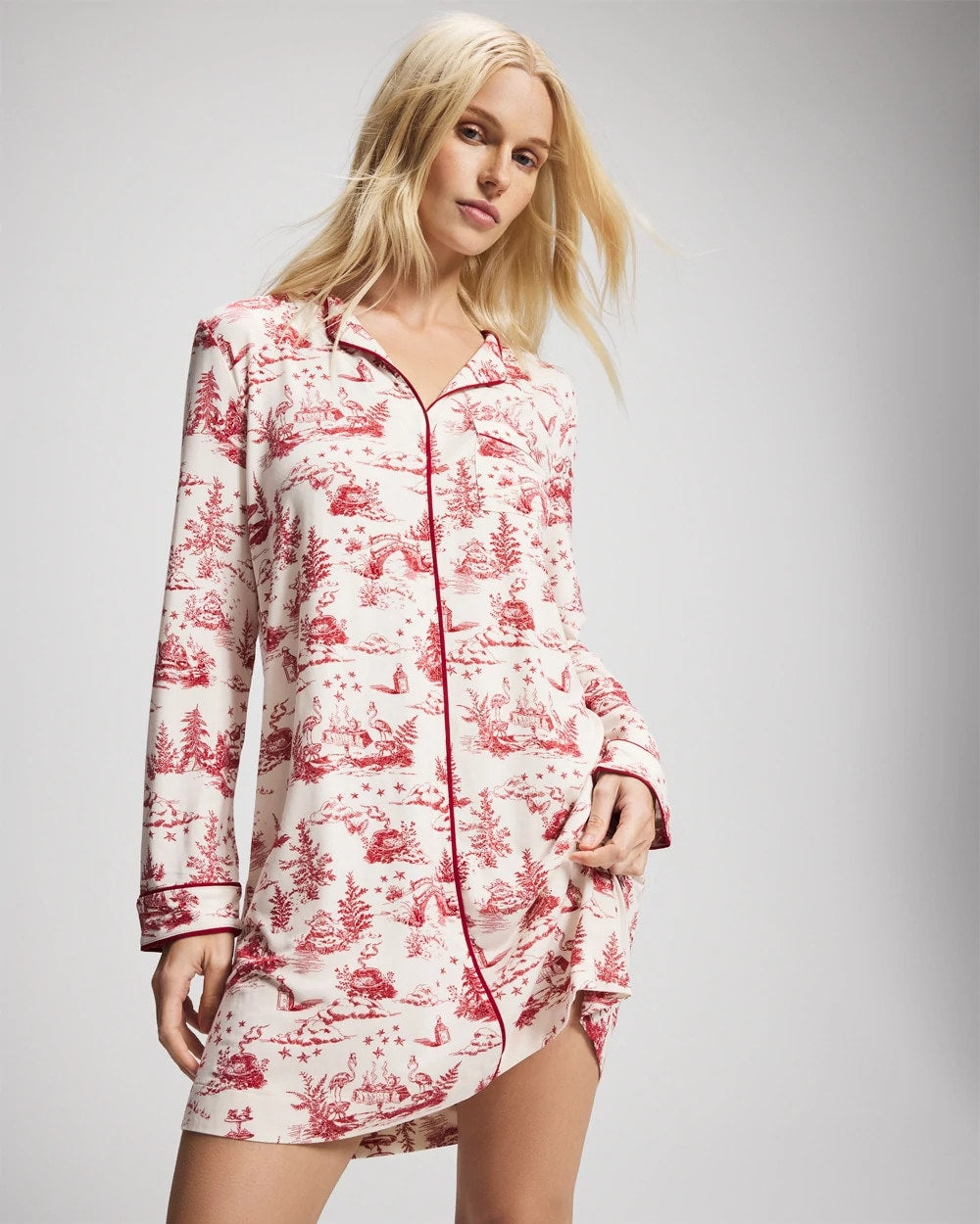 Soma Piped Long-Sleeve Sleepshirt