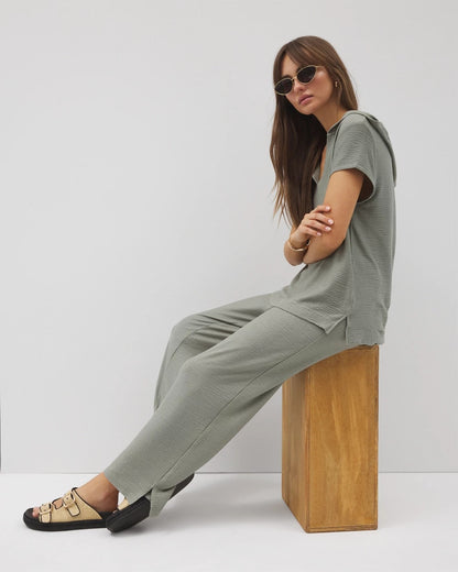 Soma Crinkle Knit Short Sleeve V-Neck Hoodie