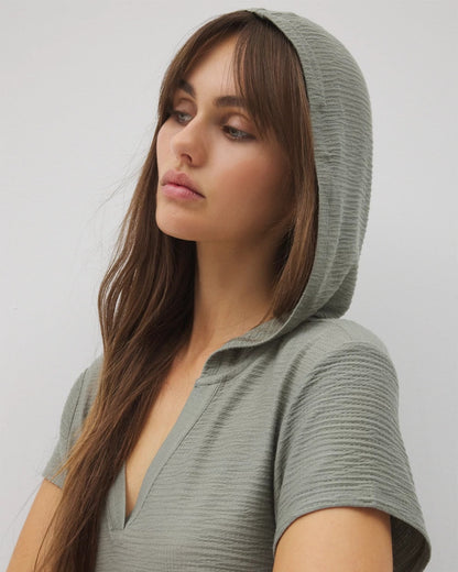 Soma Crinkle Knit Short Sleeve V-Neck Hoodie
