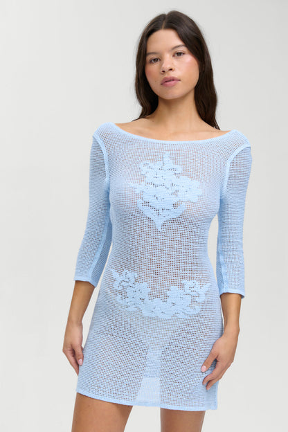 Frankies Bikinis new|clothing Le Jardin Crochet Mini Dress - Blue Jay