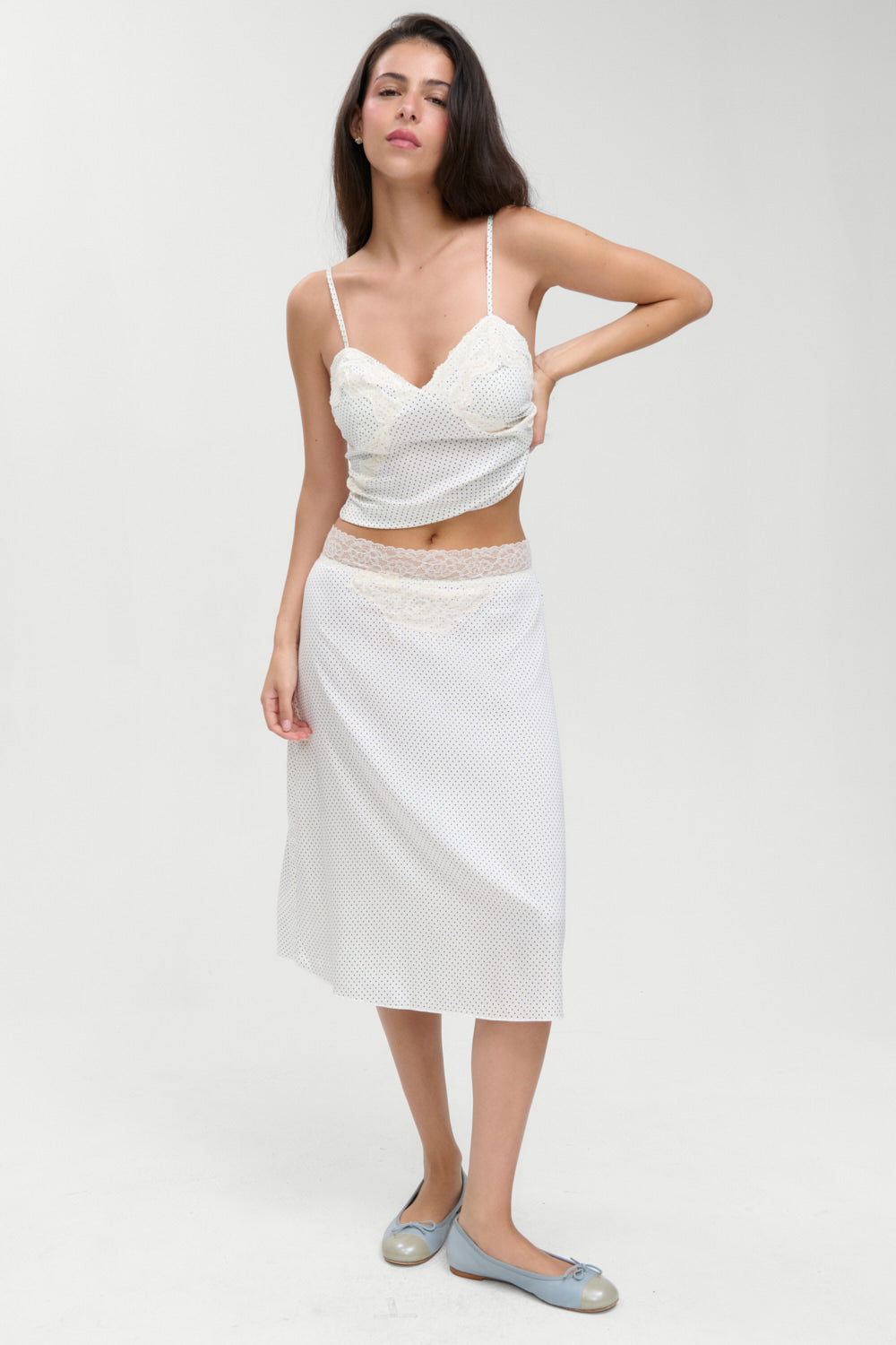 Frankies Bikinis new|clothing Laura Silk Midi Skirt - French Pearl