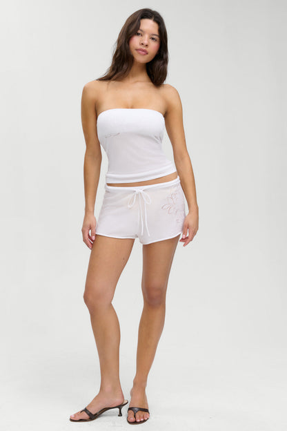 Frankies Bikinis new|clothing Sophie Knit Mini Shorts - White Hibiscus