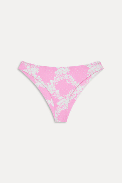 Frankies Bikinis new|swimwear Marina Satin Cheeky Bikini Bottom - Tropical Pink Polka Dot