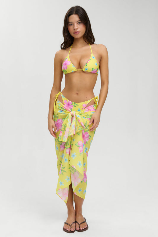 Frankies Bikinis new|clothing Alessia Floral Cotton Sarong - Hibiscus Lemonade