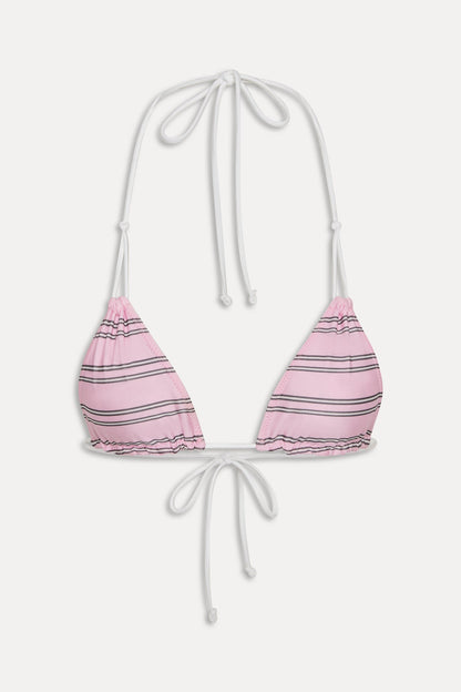 Frankies Bikinis new|swimwear|collections Ari Reversible Satin Bikini Top - Pink Stripe