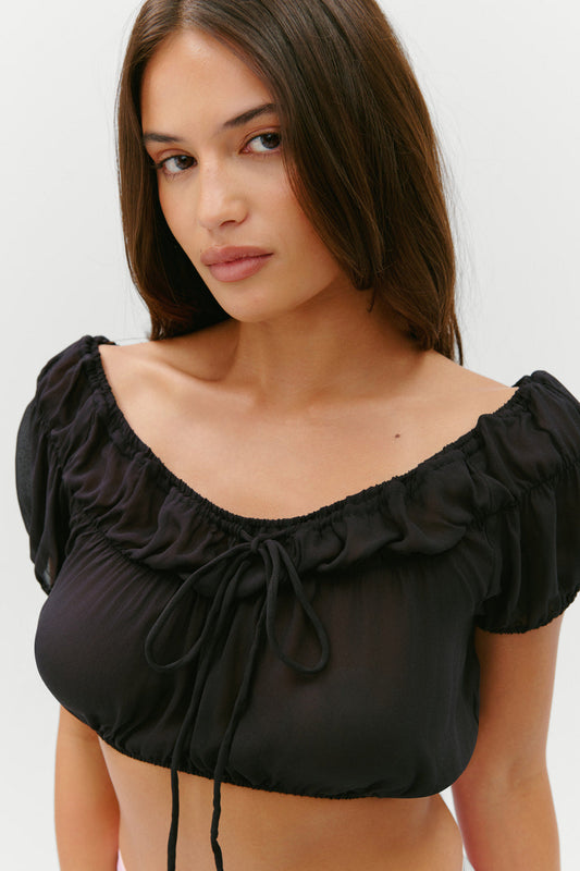 Frankies Bikinis new|clothing|collections Paulina Cropped Blouse - Black