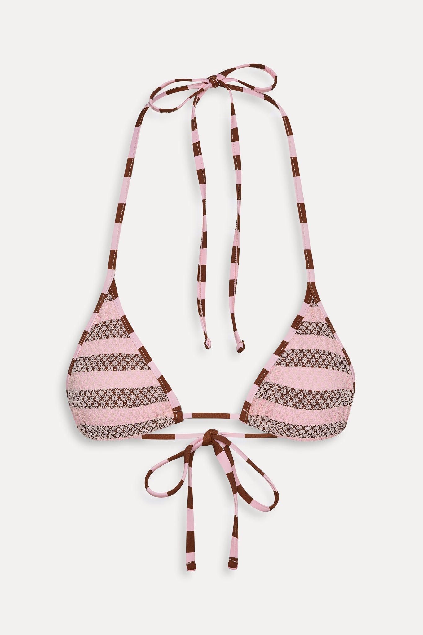 Frankies Bikinis new|swimwear|collections Nick Mesh Striped Bikini Top - Strawberry Chocolate