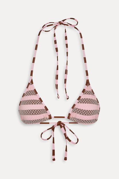 Frankies Bikinis new|swimwear|collections Nick Mesh Striped Bikini Top - Strawberry Chocolate