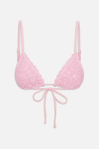 Frankies Bikinis new|swimwear|collections Elena Crochet Shine Bikini Top - Blush