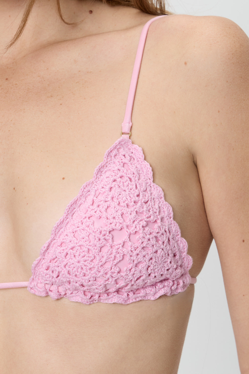 Frankies Bikinis new|swimwear|collections Elena Crochet Shine Bikini Top - Blush