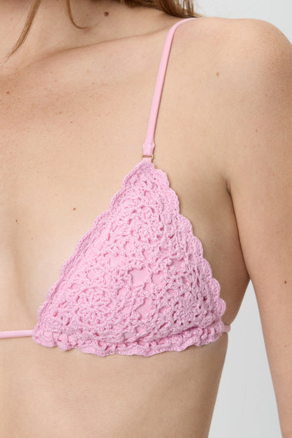 Frankies Bikinis new|swimwear|collections Elena Crochet Shine Bikini Top - Blush