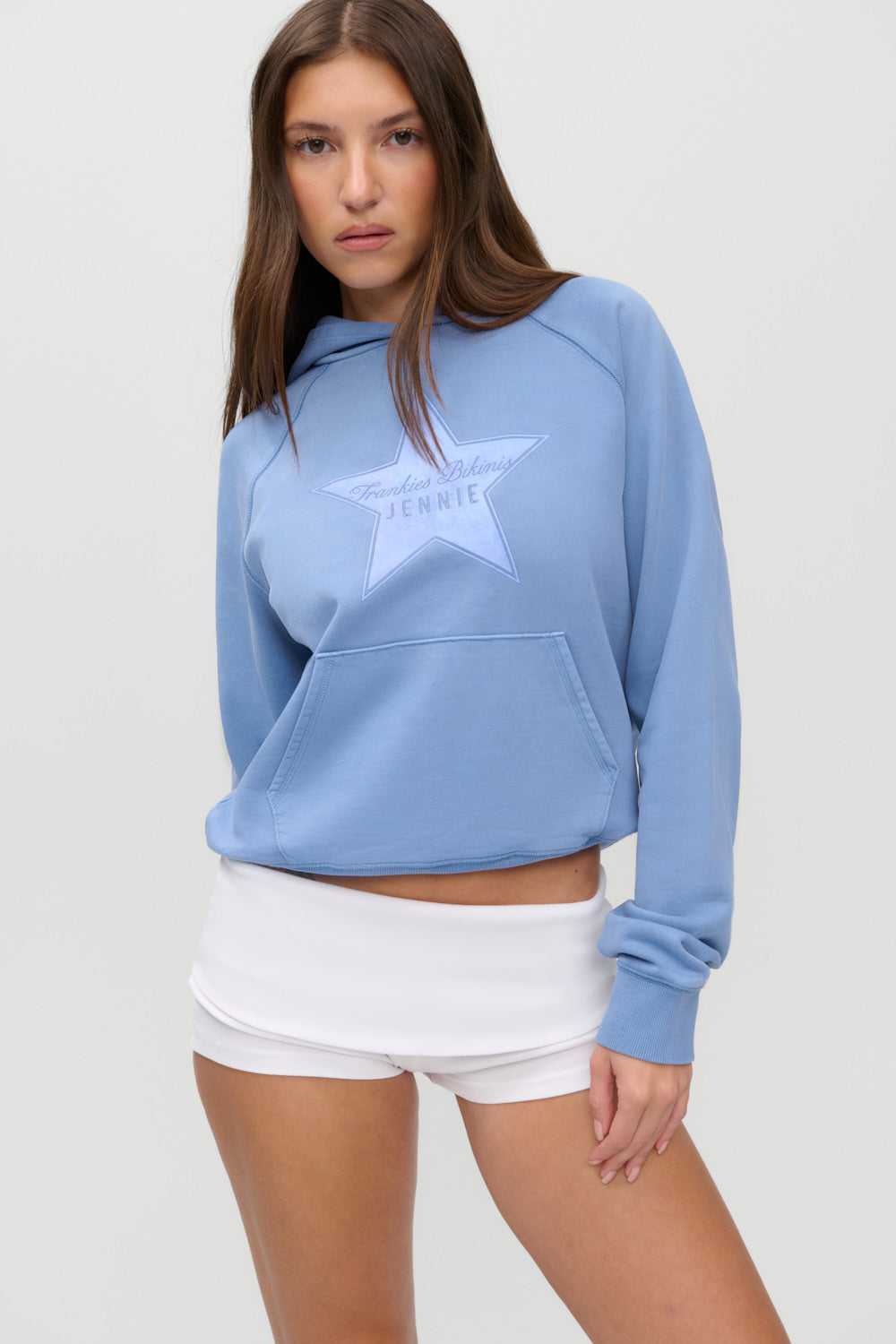 Frankies Bikinis new|clothing|collections x JENNIE Jane Cropped Terry Hoodie - Jennie Blue