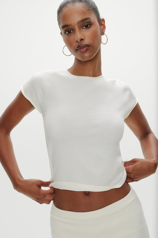 Frankies Bikinis new|clothing Baylee Knit Tee - Soft Vanilla
