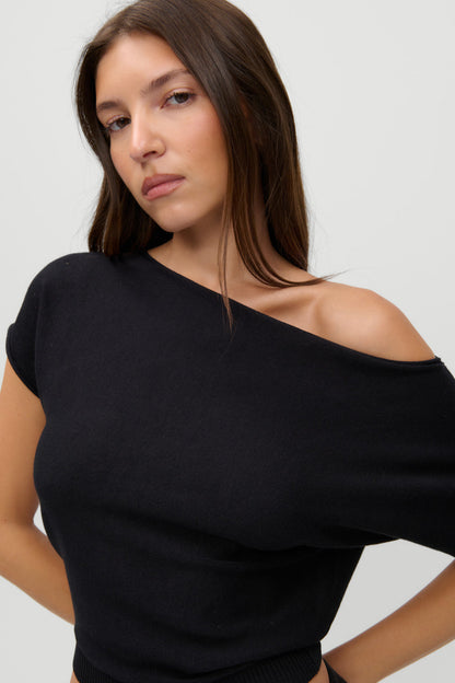 Frankies Bikinis new|clothing|collections Montecito Boat Neck Knit Shirt - Black