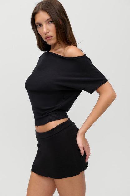 Frankies Bikinis new|clothing|collections Montecito Boat Neck Knit Shirt - Black