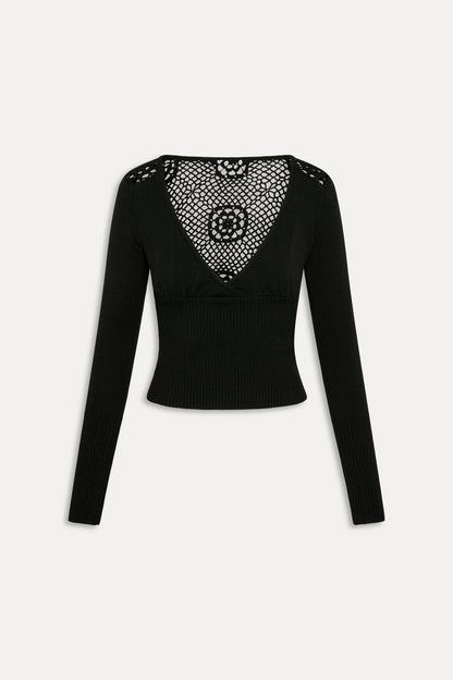 Frankies Bikinis new|clothing|collections Arlo Crochet Knit Sweater - Black