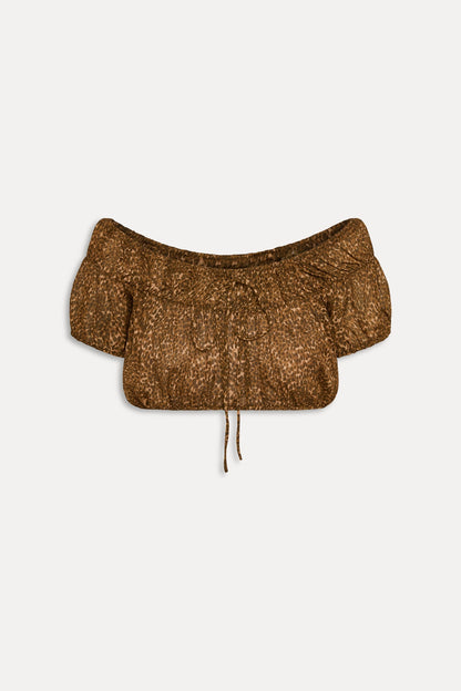 Frankies Bikinis new|clothing|collections Paulina Cropped Blouse - Vintage Cheetah