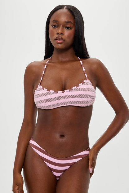 Frankies Bikinis new|swimwear|collections Lotus Mesh Striped Bikini Top - Strawberry Chocolate
