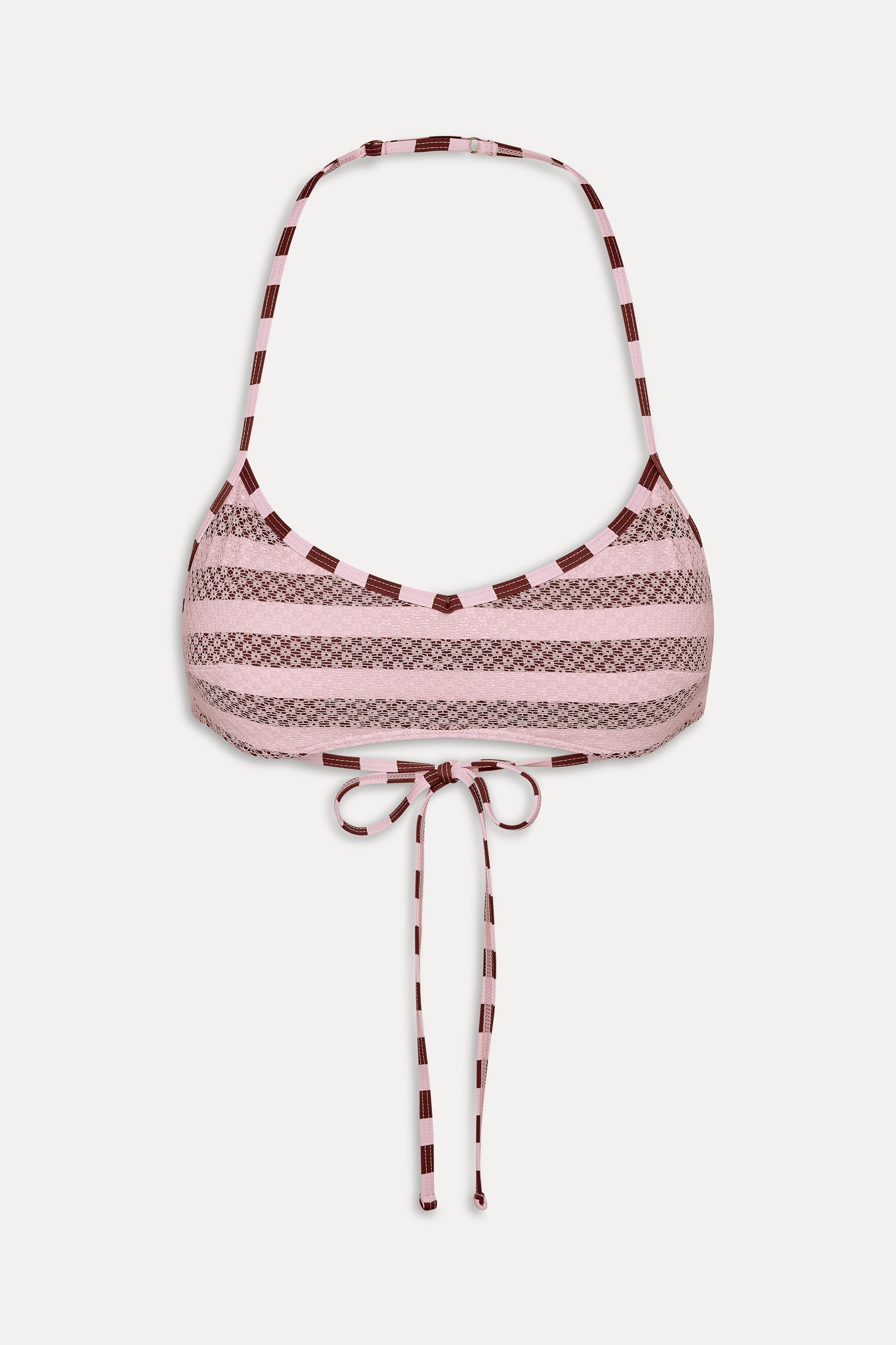 Frankies Bikinis new|swimwear|collections Lotus Mesh Striped Bikini Top - Strawberry Chocolate