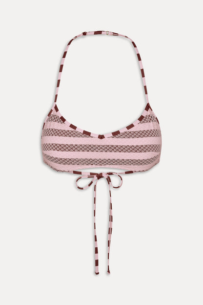 Frankies Bikinis new|swimwear|collections Lotus Mesh Striped Bikini Top - Strawberry Chocolate