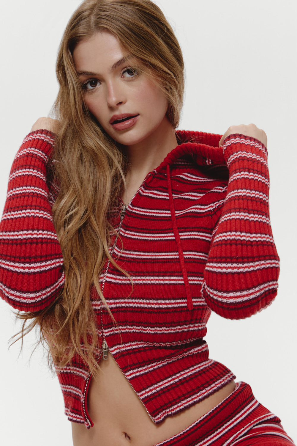 Frankies Bikinis new|clothing|collections Heritage Zip Up Knit Hoodie - Strawberry Stripe