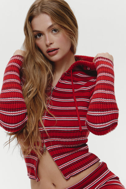 Frankies Bikinis new|clothing|collections Heritage Zip Up Knit Hoodie - Strawberry Stripe