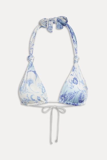 Frankies Bikinis new|swimwear|collections Kealy Satin Halter Bikini Top - Fleur de Bleu