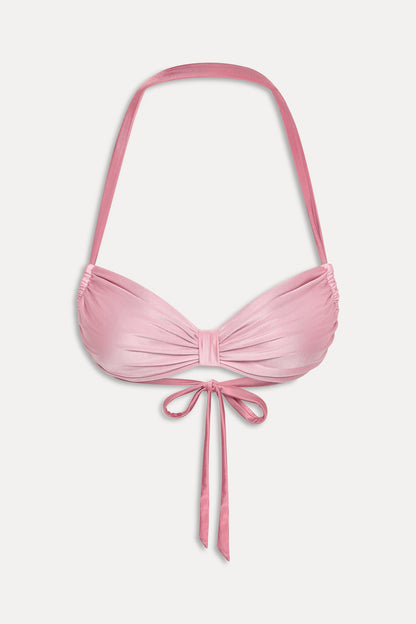 Frankies Bikinis swimwear|collections|new Reece Satin Halter Bikini Top - Sunset Pink