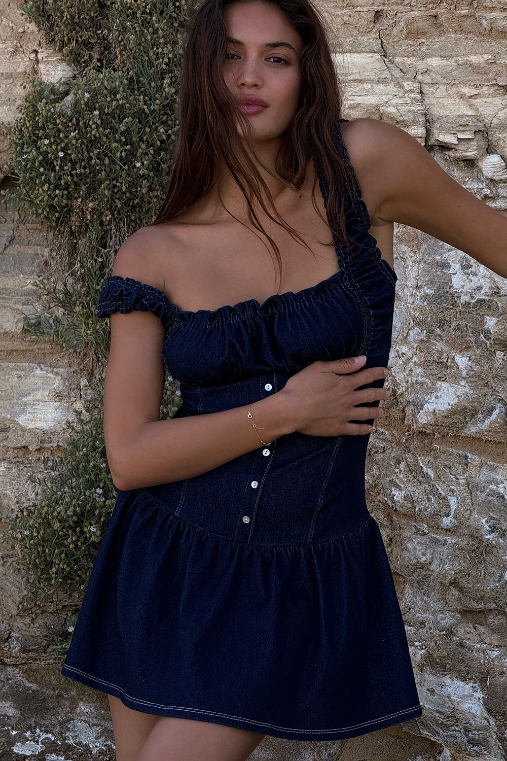 Frankies Bikinis clothing|new Christa Denim Mini Dress - Blue Denim
