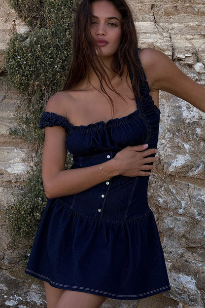 Frankies Bikinis clothing|new Christa Denim Mini Dress - Blue Denim