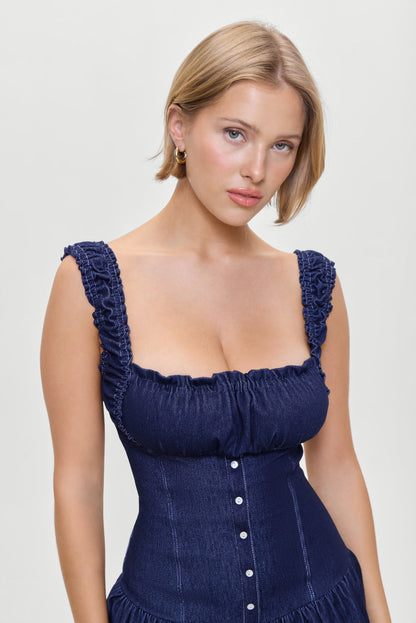 Frankies Bikinis clothing|new Christa Denim Mini Dress - Blue Denim