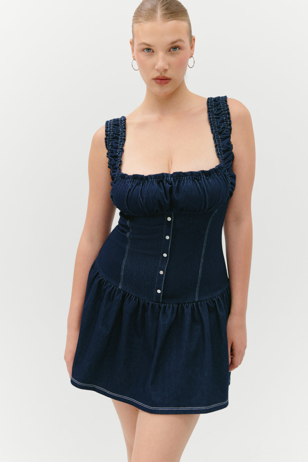 Frankies Bikinis clothing|new Christa Denim Mini Dress - Blue Denim