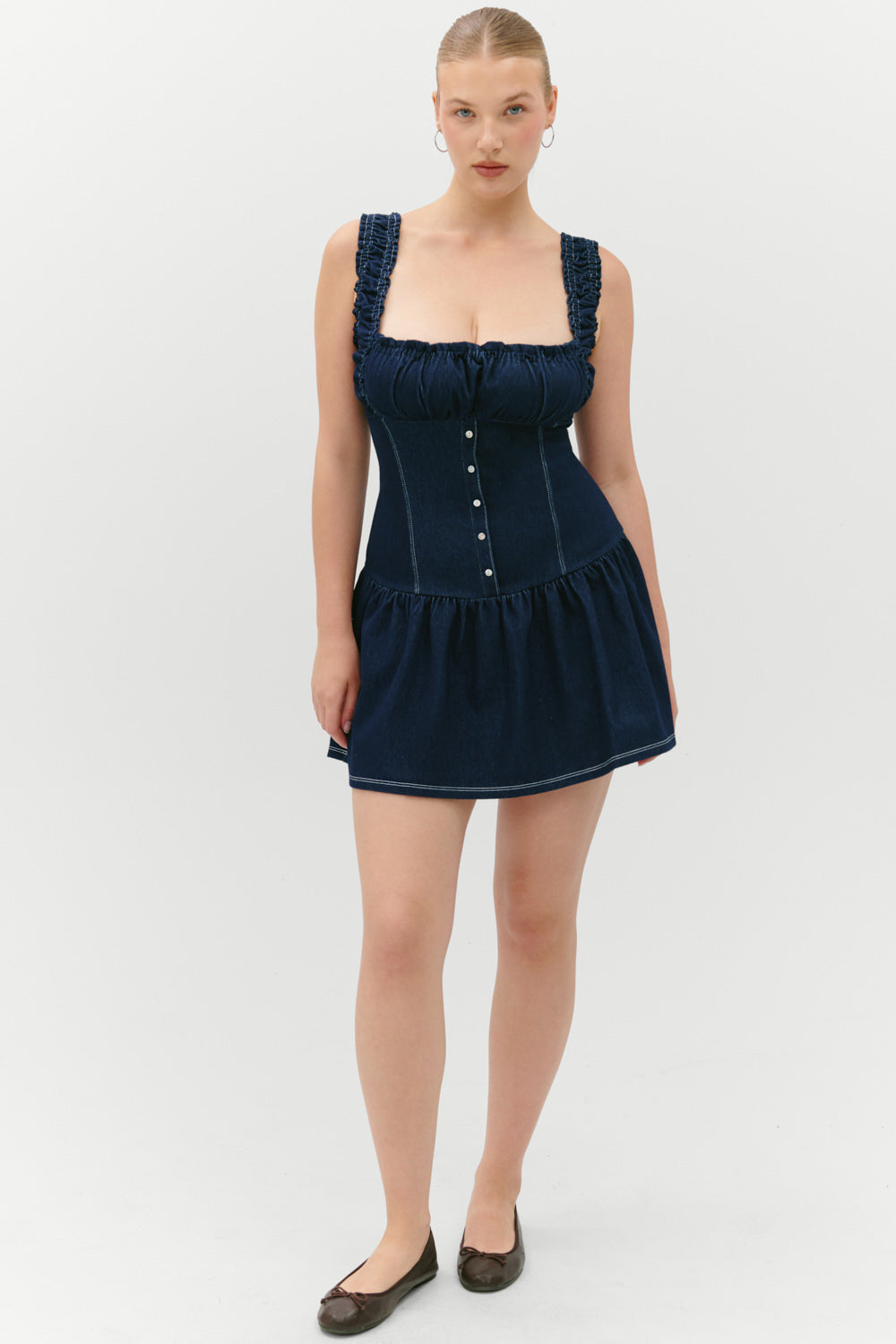 Frankies Bikinis clothing|new Christa Denim Mini Dress - Blue Denim