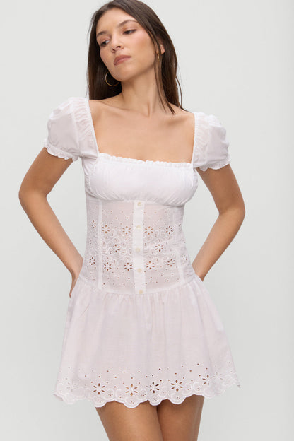 Frankies Bikinis clothing|collections|new Lucien Cotton Embroidered Mini Dress - Optic White