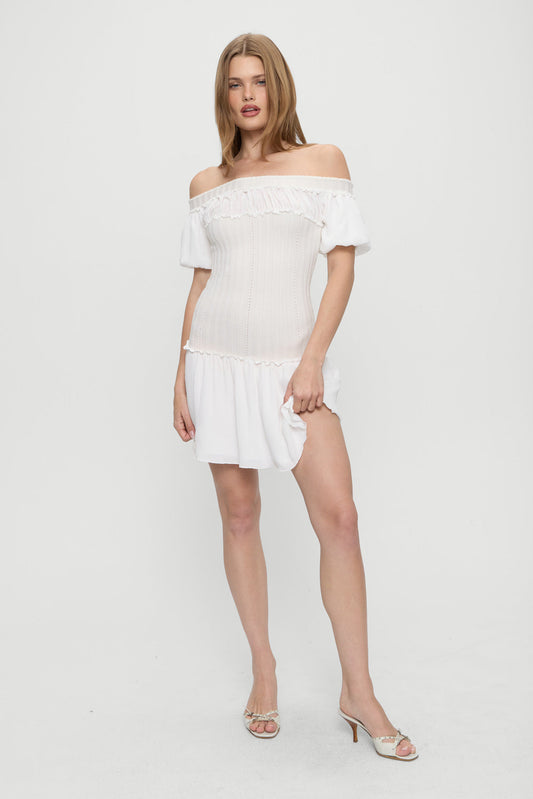 Frankies Bikinis collections|new|clothing Aura Off The Shoulder Mini Dress - Coconut Cream