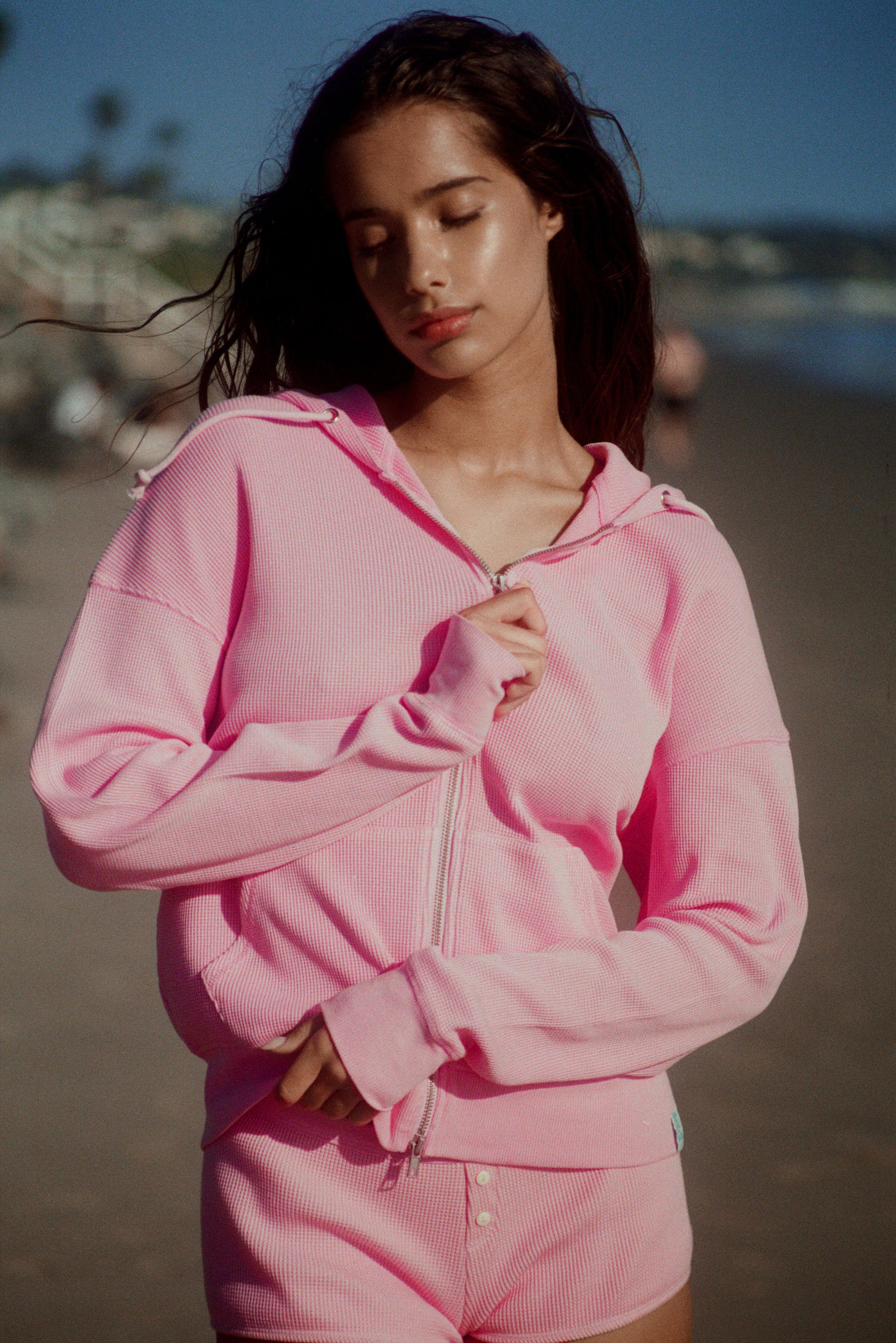 Frankies Bikinis collections|sale|clothing Weekend Thermal Hoodie - Blush