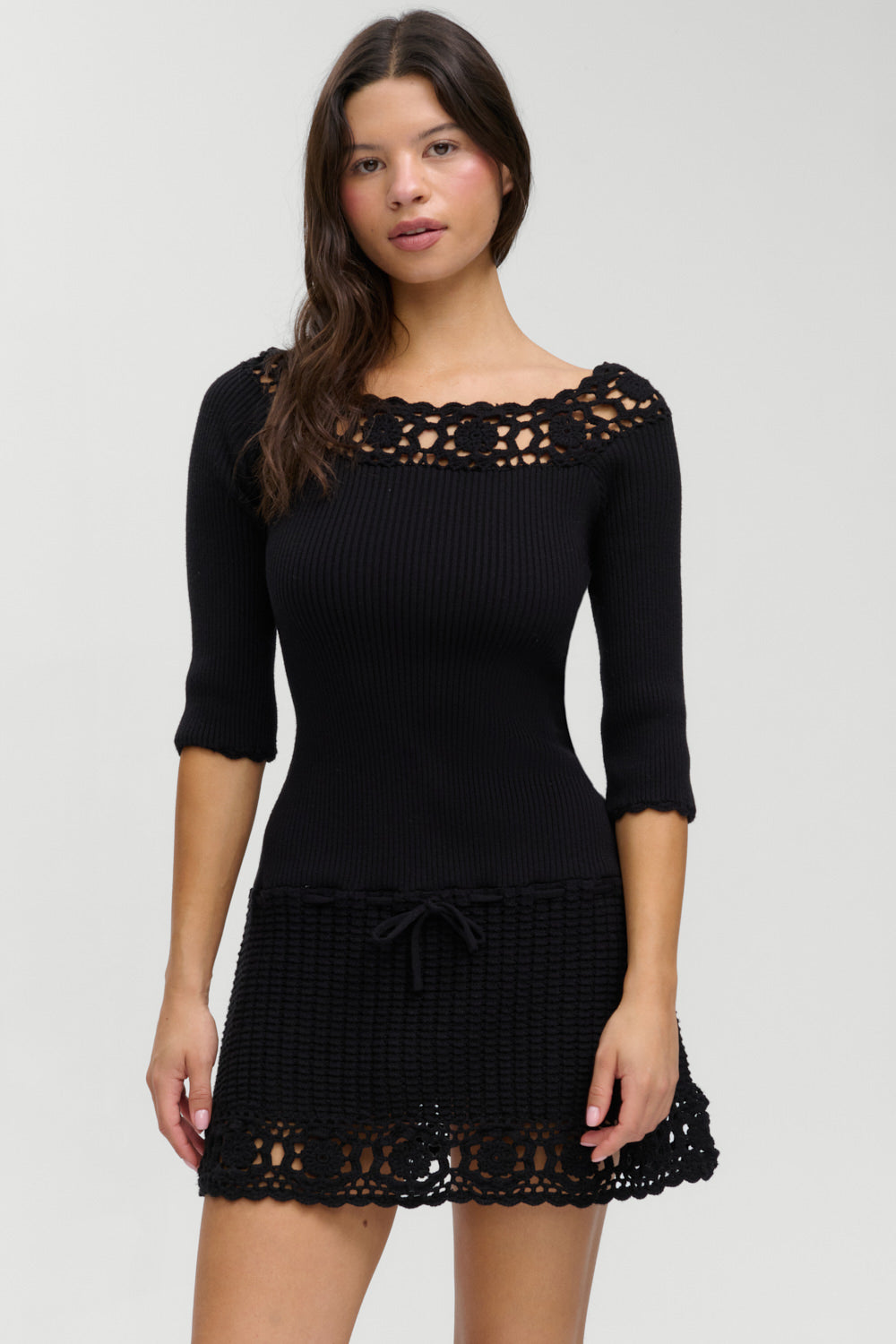 Frankies Bikinis collections|sale|clothing Kaia Crochet Knit Mini Dress - Black