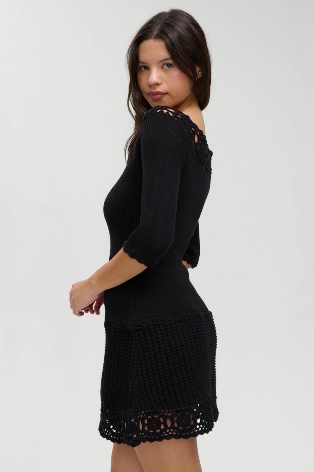 Frankies Bikinis collections|sale|clothing Kaia Crochet Knit Mini Dress - Black