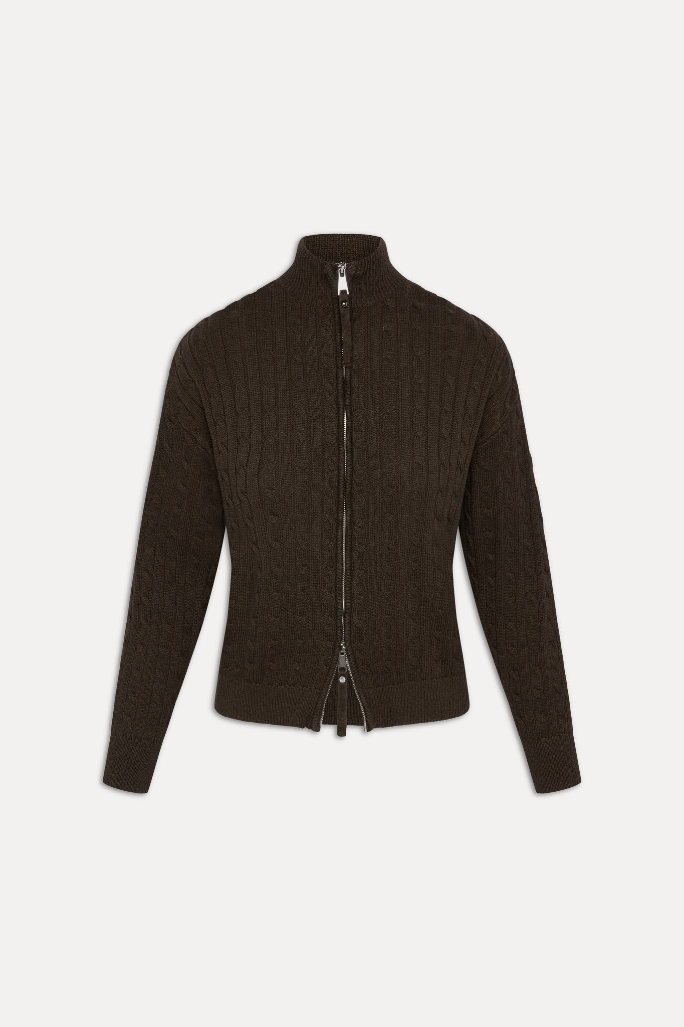 Frankies Bikinis sale|clothing Bea Cable Knit Zip Up Sweater - Chocolate Brown