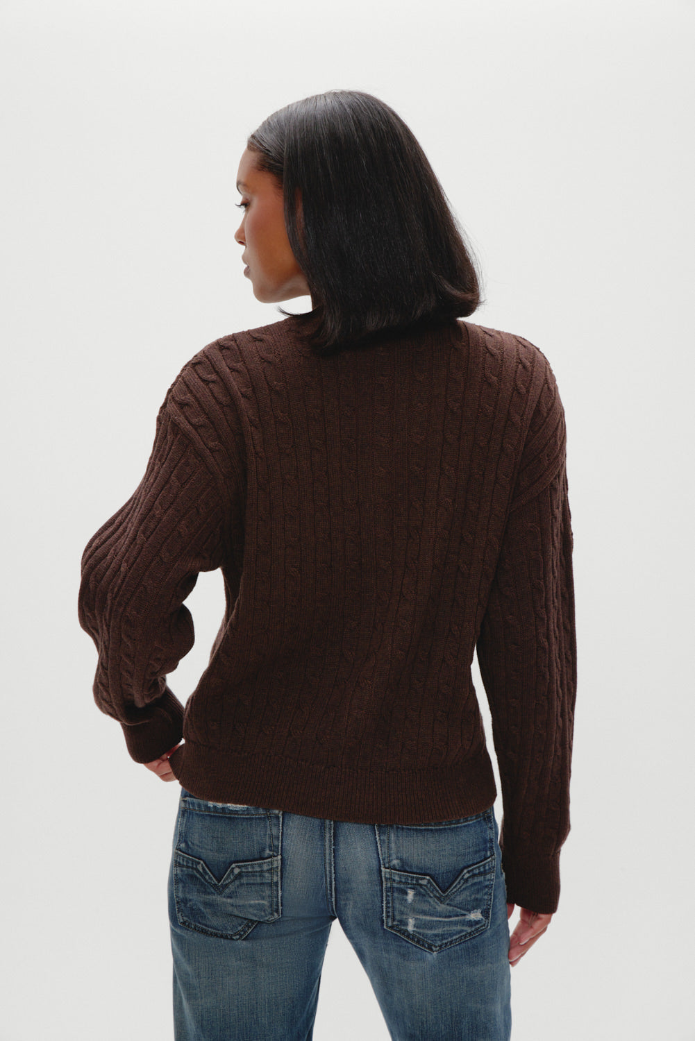 Frankies Bikinis sale|clothing Bea Cable Knit Zip Up Sweater - Chocolate Brown