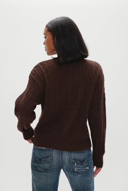 Frankies Bikinis sale|clothing Bea Cable Knit Zip Up Sweater - Chocolate Brown