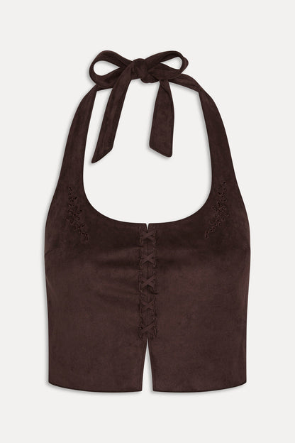 Frankies Bikinis sale|collections|swimwear Delilah Halter Suede Tankini - Desert Suede
