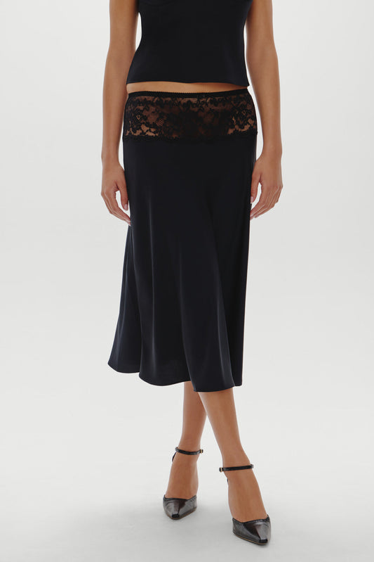 Frankies Bikinis sale|clothing Harper Satin Midi Skirt - Black