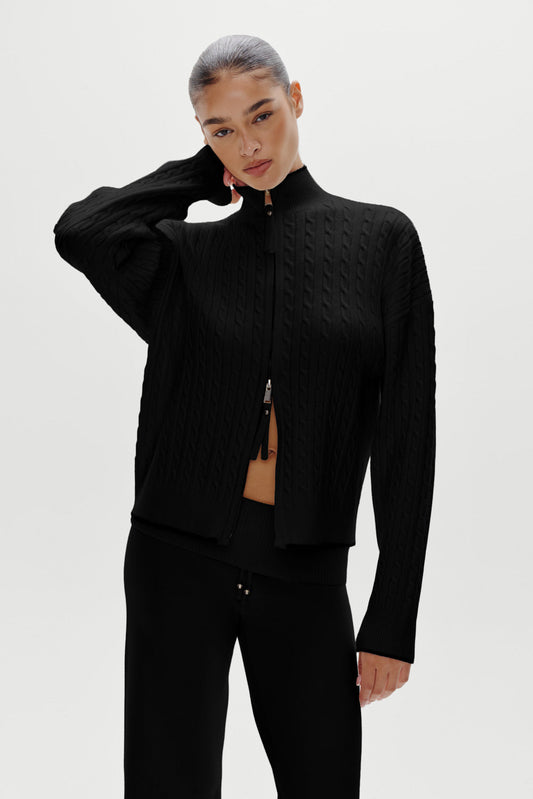 Frankies Bikinis sale|clothing Bea Cloud Knit Zip Up Sweater - Black