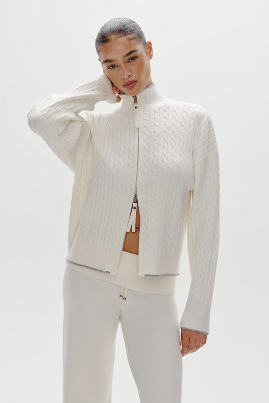 Frankies Bikinis sale|clothing Bea Cloud Knit Zip Up Sweater - Honeymoon