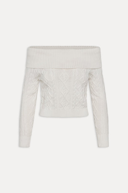 Frankies Bikinis sale Saint Off The Shoulder Knit Sweater - Cloud White